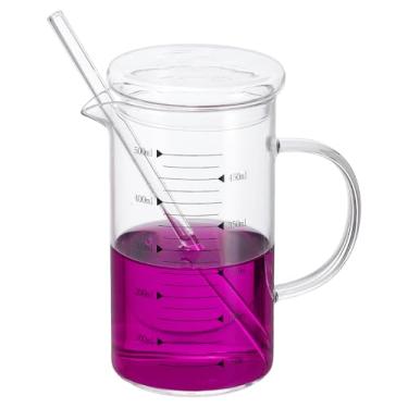 Imagem de PATIKIL Copo medidor de vidro de 500 ml, copo de vidro borossilicato graduado copos de medida líquida com tampa de vidro bico em forma de V para cozinha bebendo restaurante, balança impressa em preto