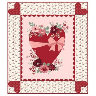 Imagem de Kit de colcha de painel de coração Riley Blake Love You Always por Sandy Gervais | Projeto de colcha romântica de 132 x 151 cm | Inclui estampa e tecido para encadernação | Caixa de presente de