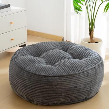 Imagem de Almofada de chão lavável de 20 cm para adultos, almofada de meditação, grande para sentar no chão redondo, capa de veludo cotelê tufado removível, para sala de estar ou ioga, 55 x 55 cm, lavável na
