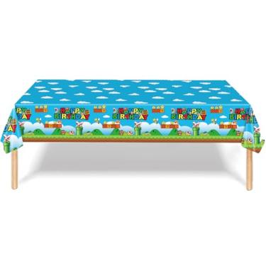 Imagem de T-Mogur 3 peças Super Brothers Toalha de mesa para decoração de festa de videogame, 137 x 274 cm, capa de mesa de aniversário descartável de plástico para crianças, superirmãos, para chá de bebê
