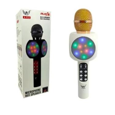 Imagem de Microfone S/fio Bluetooth Karaokê Speaker Usb Led Branco - Altomex