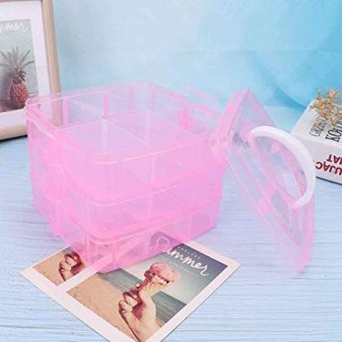 Imagem de Semme Plástico Destacável 3 Camadas Ferramentas de Arte do Prego Caixa de Armazenamento Organizador de Jóias Recipiente Multi Compartimento Portátil Rosa Transparente 16x15.5x13cm (Rosa)