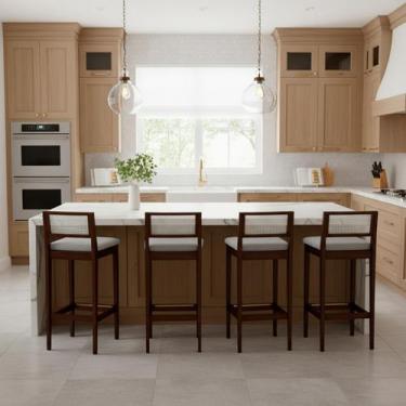 Imagem de Kit 4 Banquetas Estofada em Linho Encosto Palhinha Bruna cor:imbuia co