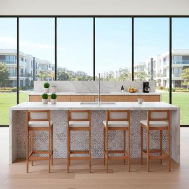 Imagem de Kit 4 Banquetas Assento Encosto Estofado em Sintetico Hellen cor:mel c