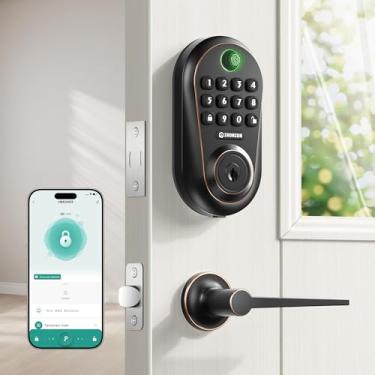 Imagem de IRONZON Fechadura de porta de entrada sem chave, fechadura de porta eletrônica com fechadura de teclado, fechadura de porta sem chave de bloqueio automático, trava de porta antiespiamento para porta frontal, fácil instalação de fechadura sem chave