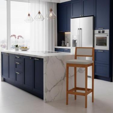 Imagem de Kit 6 Banquetas Estofada em Linho Encosto Palhinha Bruna cor:mel com l