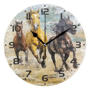 Imagem de JUZIHAI Relógio de parede vintage para cavalos de corrida, silencioso, redondo, sem tique-taque, operado por bateria, fácil de ler, relógio decorativo de parede para casa, cozinha, sala de estar