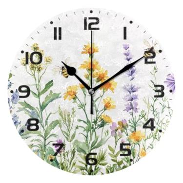 Imagem de JUZIHAI Relógio de parede de flores silvestres silencioso, redondo, sem tique-taque, operado por bateria, fácil de ler, relógio decorativo de parede para casa, cozinha, sala de estar, quarto