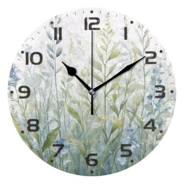 Imagem de JUZIHAI Relógio de parede com plantas e flores, silencioso, sem tique-taque, redondo, operado por bateria, fácil de ler, relógio decorativo de parede para casa, cozinha, sala de estar, quarto
