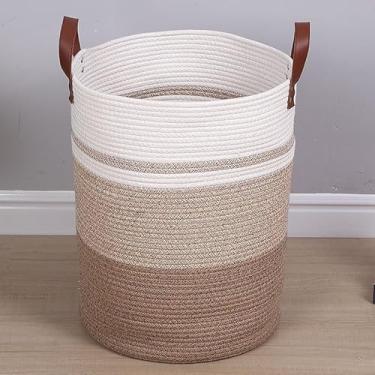 Imagem de Cesto de lavanderia, cesto de roupa suja de corda de algodão tecido, 60 L para decoração de armazenamento de roupas sujas, brinquedos e cobertores no banheiro, quarto de bebê e sala de estar (marrom