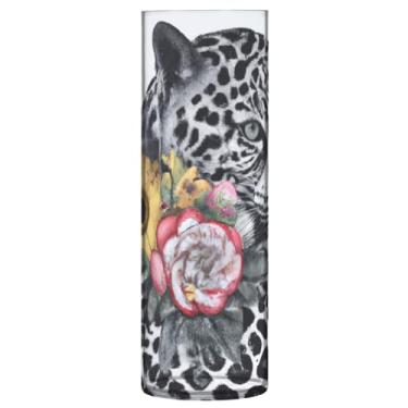 Imagem de JUZIHAI Vaso de flores de leopardo para flores 9,9 cm x 30 cm Cilindro de plástico moderno vaso de flores para centro de mesa de casamento decoração de casa