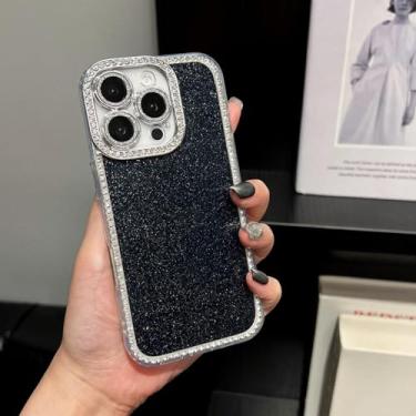 Imagem de HTVJFX Capa luxuosa com glitter e proteção contra impactos para câmera e flash para iPhone 15 Pro (preta)