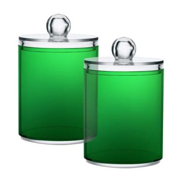 Imagem de Qilmy Qtip Suporte de boticário de 400 ml, verde caçador, cor sólida, frasco de plástico transparente com tampa, dispensador de recipiente de banheiro para bola de algodão, cotonete, fio dental