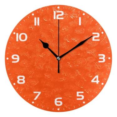 Imagem de JUZIHAI Relógio de parede liso laranja cor sólida silencioso, sem tique-taque, relógios de parede redondos operados por bateria, fácil de ler, relógio decorativo de parede para casa, cozinha, sala de