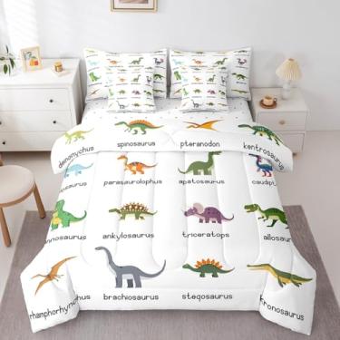 Imagem de Erosebridal Jogo de cama solteiro com 7 peças, dinossauro, para todas as estações, 1 edredom, 2 fronhas, 1 lençol de cima, 1 lençol com elástico, 2 fronhas