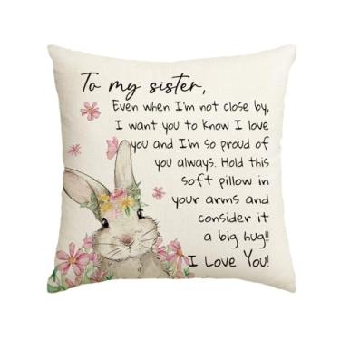 Imagem de AVOIN colorlife Capa para almofada to My Sister, 45,7 x 45,7 cm Páscoa coelho flor presente irmã senhora meninas aniversário capa de almofada de irmã irmão