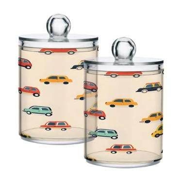 Imagem de Qilmy Qtip Suporte de boticário de 400 ml, frasco de plástico transparente para carro com tampa, dispensador de recipiente de banheiro para bola de algodão, cotonete, fio dental, pacote com 2