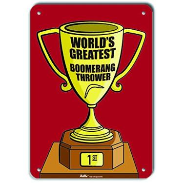 Imagem de PetKa Signs and Graphics PKWG-0255-NA_ Placa de alumínio "World's Greatest Boomerang Throwerang", 25,4 cm x 35,5 cm, vermelho troféu