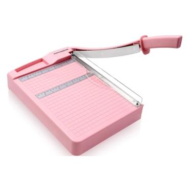 Imagem de Cortador de papel, cortador de papel resistente de 30,5 cm com proteção de segurança e trava de lâmina, cortador de papel 12 folhas, cartolina/laminado (rosa)