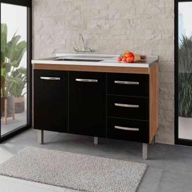 Imagem de Balcão Rosa 2 Portas 3 Gaveta Cozinha Mb1 120cm Cor Savana Preto Pc