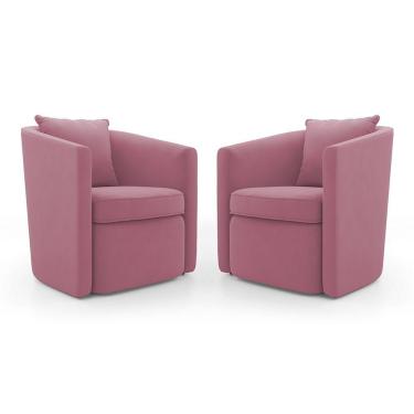Imagem de Kit 02 Poltronas Decorativas Sala De Estar Aimê Suede Rosa - Desk Design
