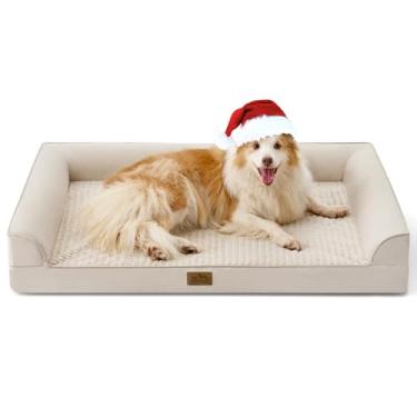 Imagem de COZY KISS Camas ortopédicas para cães de tamanho grande, sofá acolchoado GG com forro à prova d'água, sofá de espuma de caixa de ovo para animais de estimação de até 45 kg, em forma de U, 112 x 81 x
