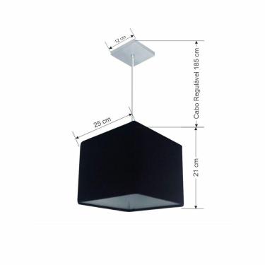 Imagem de Lustre Pendente Quadrado Vivare Md-4058 Cúpula Em Tecido 21/25x25cm - Bivolt Preto 127/220v