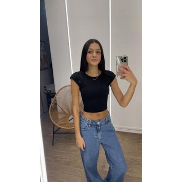 Imagem de Cropped canelada juvenil manga curta - CACHARREL STORE, 12, Preto