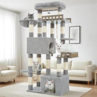 Imagem de Gitelsnour Árvore para gatos Maine Coon, árvore resistente para gatos em ambientes internos, adultos grandes, torre para gatos grandes, 9 kg + com rede, 2 poleiros grandes, 2 condomínios para gatos