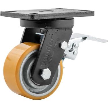 Imagem de Rodizio Giratório Com Freio 4'' Pu+ferro Industrial Vonder