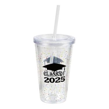 Imagem de Fun Express Copo de plástico reutilizável sem BPA Class of 2025 de 473 ml com tampa e canudo