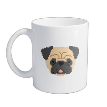 Imagem de Caneca Xícara de Café Porcelana 300ml Com Desenho Cabeça De Pug Pixel