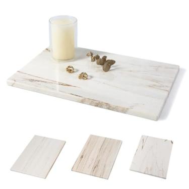 Imagem de Koville Tábua de corte de mármore para cozinha, 30,5 x 20,3 cm, placa de pedra real, tábua de queijo de mármore para decoração de casa, tábuas de pastelaria de pedra, tábuas de corte, placa de vela