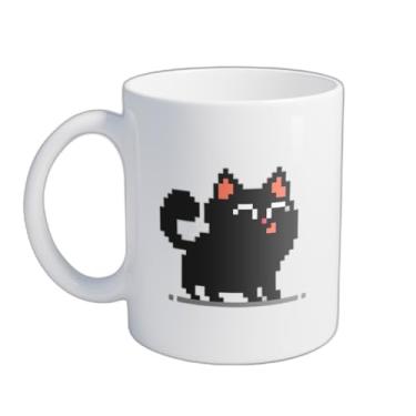 Imagem de Caneca Xícara de Café Porcelana 300ml Gato Preto Desenho Pixel