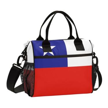 Imagem de ODAWA Lancheira infantil com bandeira do Chile, isolada, para trabalho, adulto, lancheira com suporte para garrafa de água, lancheira para piquenique