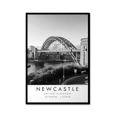 Imagem de Pôster de viagem preto e branco impressão paisagem da cidade do mundo pintura em tela Newcastle Wall Art Picture Home Decor (16 x 24 polegadas (40 x 60 cm), moldura de metal)