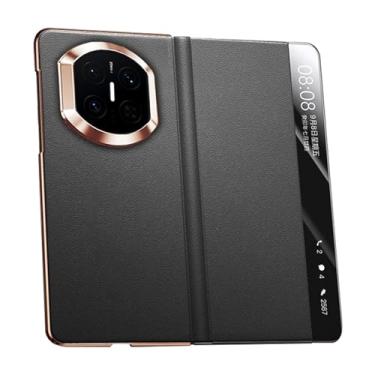 Imagem de FWYANZH Capa de couro genuíno para Huawei Mate X7, janela de visão clara, proteção fólio, capa de luxo galvanizada, à prova de choque, preta, Mate X7