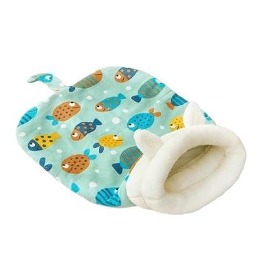 Imagem de EFDNK-HB Ninho aconchegante para animais de estimação para gatos e cães, saco de dormir para gatos, outono e inverno, com travesseiro, camas fofas de pelúcia macia e gatinho (verde B)