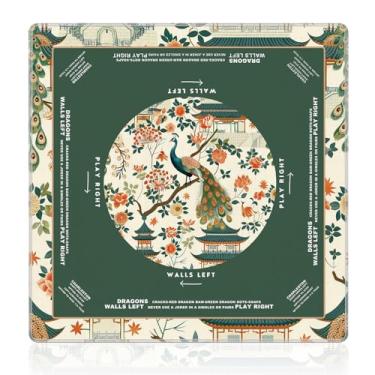 Imagem de NATSUNO Green Chinoiserie Peacock Mahjong Mat (31.5″x31.5″), Oriental Floral Peacock Chinese Non-Slip Noise Reduction Mahjong Table Mat for American Mah Jong Poker Board Games Card Games Dominoes