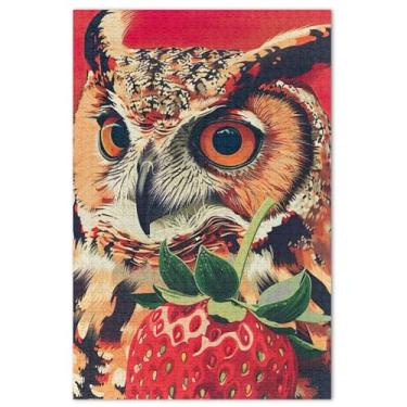 Imagem de Quebra-cabeça de coruja morango 500 peças para adultos arte quebra-cabeça paisagem amigos família jogos presentes