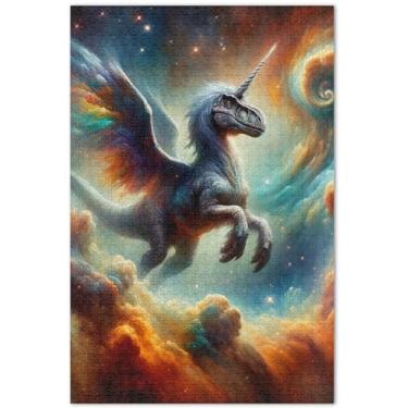 Imagem de Unicórnio Dinossauro Espaço 1000 Peças Quebra-cabeça Adultos Jogo Tecnologia Presentes Rígidos para Adultos Arte Colorida Animal, 75 x 40 cm