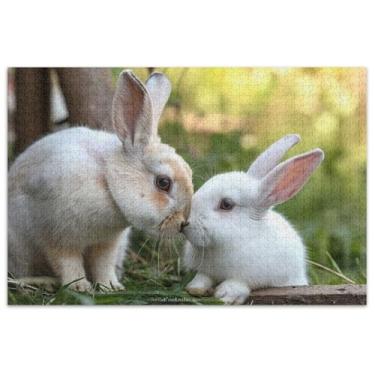 Imagem de Quebra-cabeça coelho beijo amor dia dos namorados 1000 peças adultos colorido arte floral quebra-cabeça elefantes brancos presentes para adultos