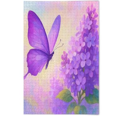 Imagem de Quebra-cabeça floral roxo floral borboleta pastel 1000 peças para adultos, jogo de quebra-cabeça engraçado, presentes tecnológicos, criativos e divertidos, presentes para adultos, decoração de pintura