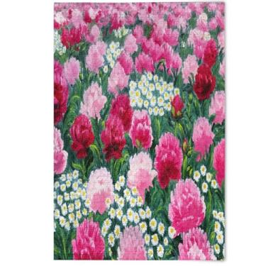 Imagem de Quebra-cabeça floral rosa Peônias Vibrantes Margaridas 500 peças para adultos Flor Pintura Animal Legal Grande Puzzles Tech Game Puzzles, 500 peças, 52 cm x 37,8 cm