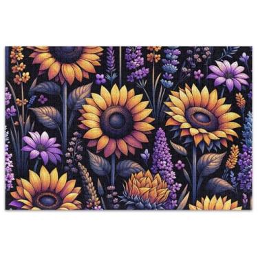 Imagem de Quebra-cabeça girassóis lavanda em preto 1000 peças adultos arte brinquedo pintura arte quebra-cabeça presentes adultos elefante branco