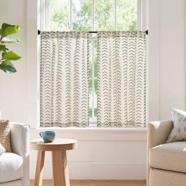 Imagem de Cortinas de Cocina jinchan Flecha Boho Lino 90 cm de Largo 2 Paneles