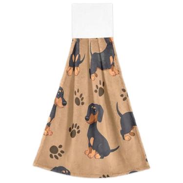 Imagem de Toalhas de mão com laços para pendurar bonito cachorro dachshund toalhas de chá marrom forno conjunto de 2, toalha de cozinha de outono ultra absorvente, fofa, 46 x 35 centímetros
