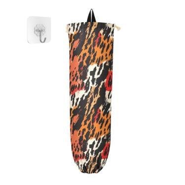 Imagem de Saco de compras com textura de pele tig abstrata, dispensador de parede, bolsa de armazenamento de cozinha, suporte de armazenamento de saco plástico