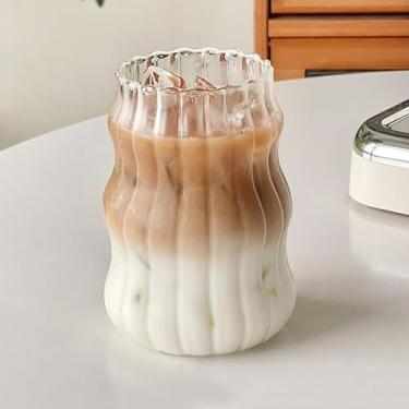 Imagem de 1 peça de copos de vidro canelados, copos vintage de 510 g com design em forma de onda, copos de bolhas para café gelado, suco, bebidas, leite, coquetéis, chá de bolhas e muito mais