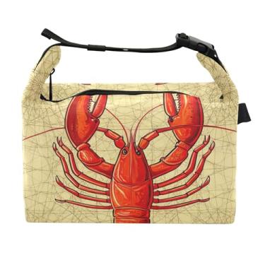 Imagem de TSENQUE Lancheira personalizada vibrante vermelha lagosta bege portátil feminina lancheira para trabalho linda bolsa isolada para alimentos para adultos